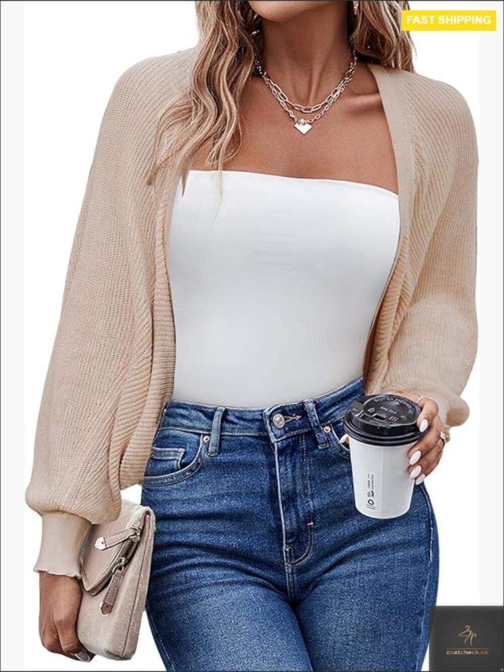 Cropped Cardigan Shrug Batwing Sleeve Open Front Knitted Elegant Casual Wear